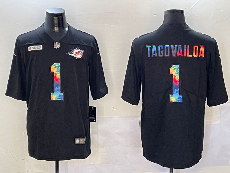 Men Miami Dolphins #1 Tagovailos Black Rainbow 2024 Nike Limited NFL Jersey style 1->nfl patch->Sports Accessory